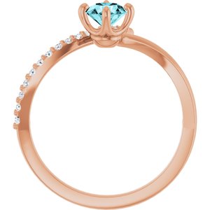 14K Rose Gold Natural Blue Zircon & 1/10 CTW Natural Diamond Bypass Ring