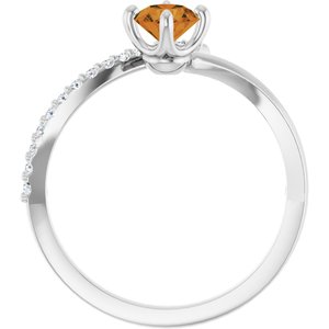 14K White Gold Natural Citrine & 1/10 CTW Natural Diamond Bypass Ring