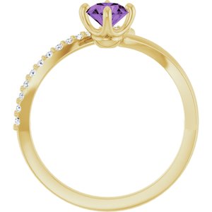 14K Yellow Gold Natural Amethyst & 1/10 CTW Natural Diamond Bypass Ring