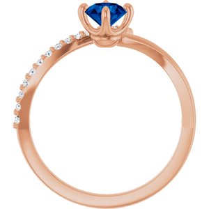 14K Rose Gold Natural Blue Sapphire & 1/10 CTW Natural Diamond Bypass Ring