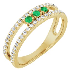 14K Yellow Gold Lab-Grown Emerald & 1/4 CTW Natural Diamond Ring