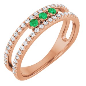 14K Rose Gold Lab-Grown Emerald & 1/4 CTW Natural Diamond Ring