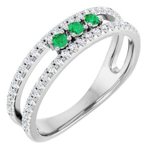 Sterling Silver Lab-Grown Emerald & 1/4 CTW Natural Diamond Ring