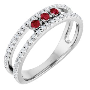 14K White Gold Natural Ruby & 1/4 CTW Natural Diamond Ring
