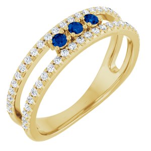 14K Yellow Gold Lab-Grown Blue Sapphire & 1/4 CTW Natural Diamond Ring