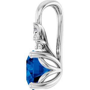 14K White Gold Lab-Grown Blue Sapphire & 1/10 CTW Natural Diamond Pendant
