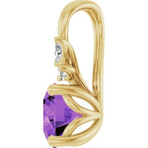 14K Yellow Gold Natural Amethyst & 1/10 CTW Natural Diamond Pendant