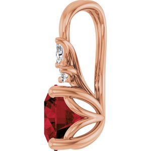 14K Rose Gold Natural Mozambique Garnet & 1/10 CTW Natural Diamond Pendant