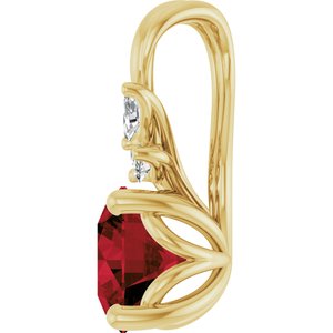 14K Yellow Gold Natural Mozambique Garnet & 1/10 CTW Natural Diamond Pendant