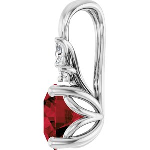 Platinum Natural Mozambique Garnet & 1/10 CTW Natural Diamond Pendant