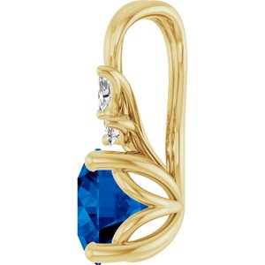 14K Yellow Gold Lab-Grown Blue Sapphire & 1/10 CTW Natural Diamond Pendant