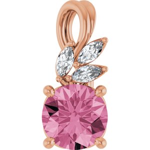 14K Rose Gold Natural Pink Tourmaline & 1/10 CTW Natural Diamond Pendant
