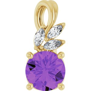 14K Yellow Gold Natural Amethyst & 1/10 CTW Natural Diamond Pendant