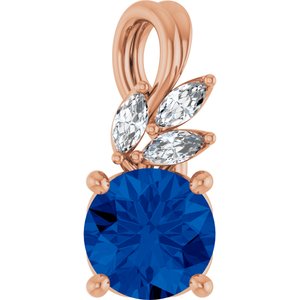 14K Rose Gold Natural Blue Sapphire & 1/10 CTW Natural Diamond Pendant