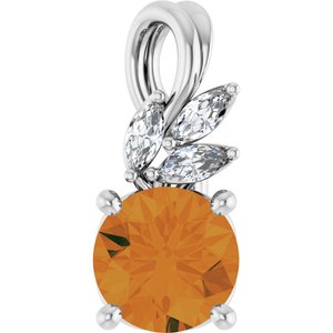 14K White Gold Natural Citrine & 1/10 CTW Natural Diamond Pendant
