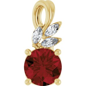 14K Yellow Gold Natural Mozambique Garnet & 1/10 CTW Natural Diamond Pendant