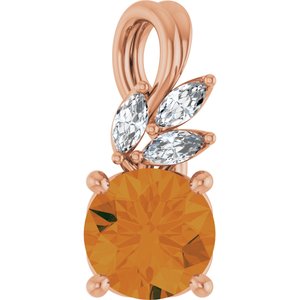 14K Rose Gold Natural Citrine & 1/10 CTW Natural Diamond Pendant