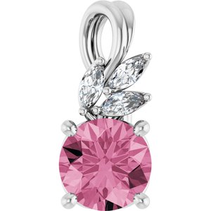 Platinum Natural Pink Tourmaline & 1/10 CTW Natural Diamond Pendant