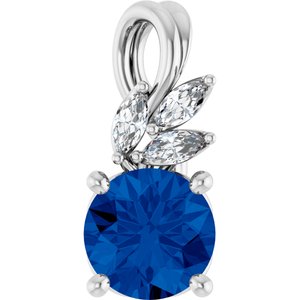 Platinum Natural Blue Sapphire & 1/10 CTW Natural Diamond Pendant