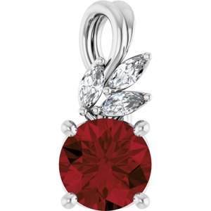 Sterling Silver Natural Mozambique Garnet & 1/10 CTW Natural Diamond Pendant