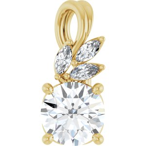 14K Yellow Gold Natural White Sapphire & 1/10 CTW Natural Diamond Pendant