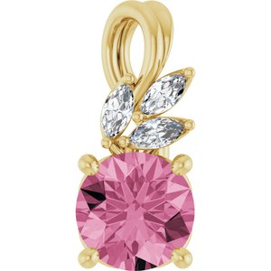14K Yellow Gold Natural Pink Tourmaline & 1/10 CTW Natural Diamond Pendant