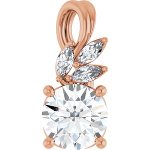 14K Rose Gold Natural White Sapphire & 1/10 CTW Natural Diamond Pendant