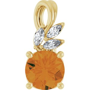 14K Yellow Gold Natural Citrine & 1/10 CTW Natural Diamond Pendant