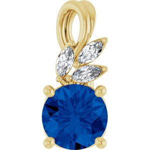 14K Yellow Gold Lab-Grown Blue Sapphire & 1/10 CTW Natural Diamond Pendant