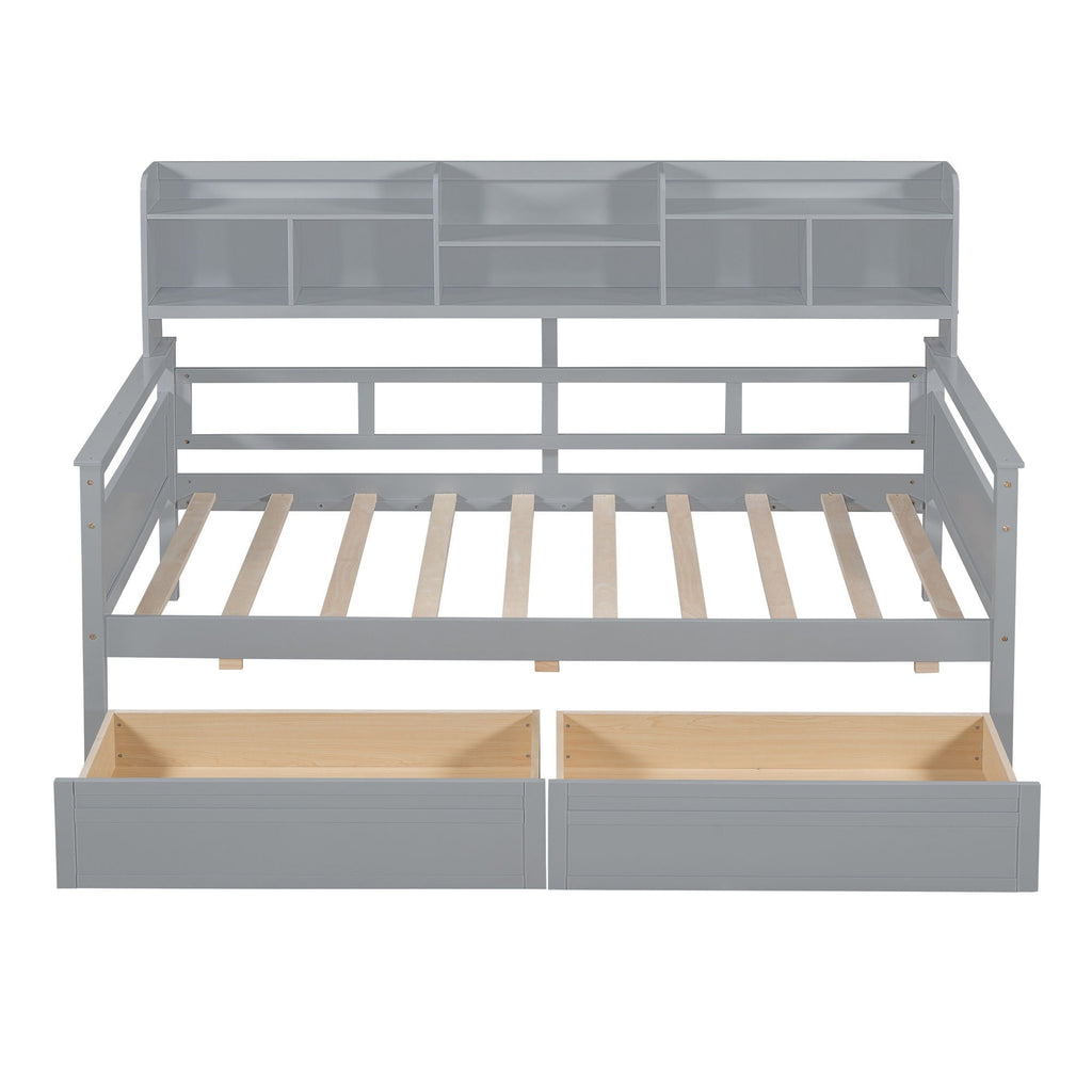 Daybed, Slat Support, With Bedside Shelves And 2 Drawers