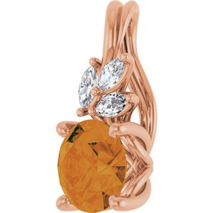 14K Rose Gold Natural Citrine & 1/10 CTW Natural Diamond Pendant