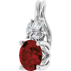 14K White Gold Natural Mozambique Garnet & 1/10 CTW Natural Diamond Pendant