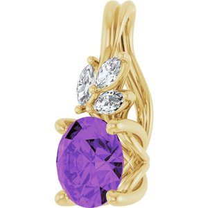 14K Yellow Gold Natural Amethyst & 1/10 CTW Natural Diamond Pendant