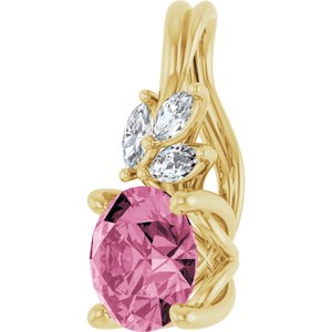 14K Yellow Gold Natural Pink Tourmaline & 1/10 CTW Natural Diamond Pendant