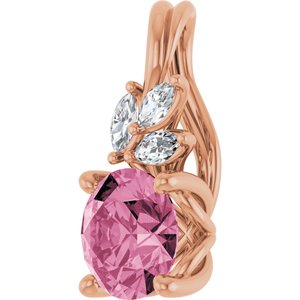 14K Rose Gold Natural Pink Tourmaline & 1/10 CTW Natural Diamond Pendant