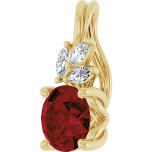 14K Yellow Gold Natural Mozambique Garnet & 1/10 CTW Natural Diamond Pendant
