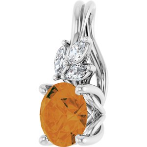 14K White Gold Natural Citrine & 1/10 CTW Natural Diamond Pendant