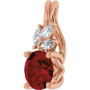 14K Rose Gold Natural Mozambique Garnet & 1/10 CTW Natural Diamond Pendant