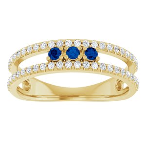 14K Yellow Gold Lab-Grown Blue Sapphire & 1/4 CTW Natural Diamond Ring