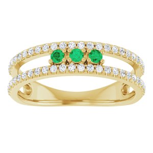 14K Yellow Gold Lab-Grown Emerald & 1/4 CTW Natural Diamond Ring