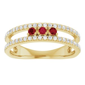 14K Yellow Gold Lab-Grown Ruby & 1/4 CTW Natural Diamond Ring