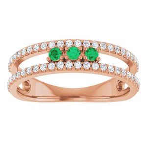 14K Rose Gold Lab-Grown Emerald & 1/4 CTW Natural Diamond Ring