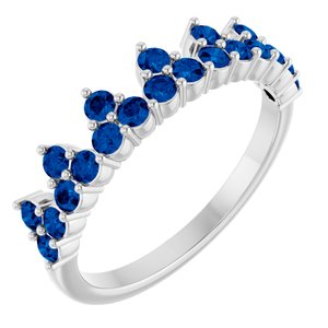 14K White Gold Lab-Grown Blue Sapphire Crown Ring