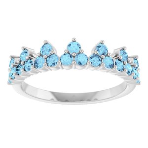 Sterling Silver Natural Aquamarine Crown Ring