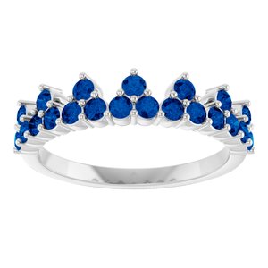 14K White Gold Lab-Grown Blue Sapphire Crown Ring