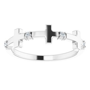 14K White Gold .05 CTW Natural Diamond Cross Ring