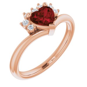 14K Rose Gold Natural Mozambique Garnet & .03 CTW Natural Diamond Heart Rring