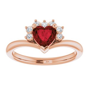 14K Rose Gold Natural Mozambique Garnet & .03 CTW Natural Diamond Heart Rring