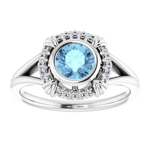14K White Gold Natural Aquamarine & .08 CTW Natural Diamond Ring