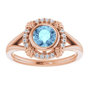 14K Rose Gold Natural Aquamarine & .08 CTW Natural Diamond Ring